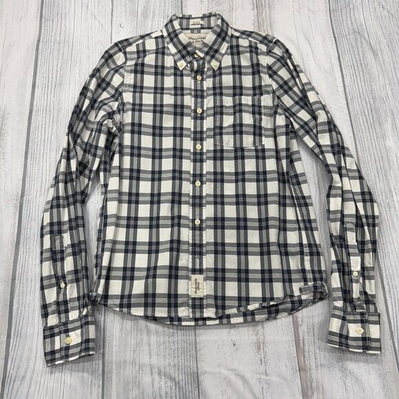 Abercrombie & Fitch Muscle‎ Button Shirt L Black White Plaid Mens - Picture 1 of 10